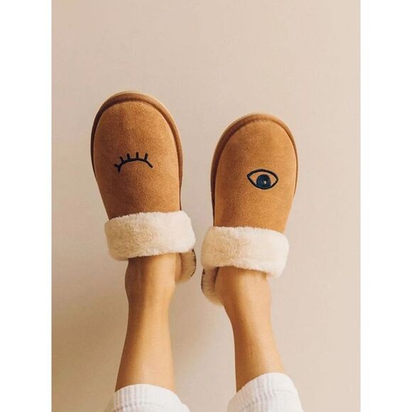 Soludos Cozy Wink Slippers Suede Faux Fur Tan NIB Size 7 - Picture 1 of 8